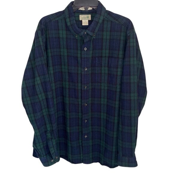 L.L. Bean Flannel Shirt Mens Large Blue Green Plaid long sleeve Scotland outdoor - Picture 1 of 7
